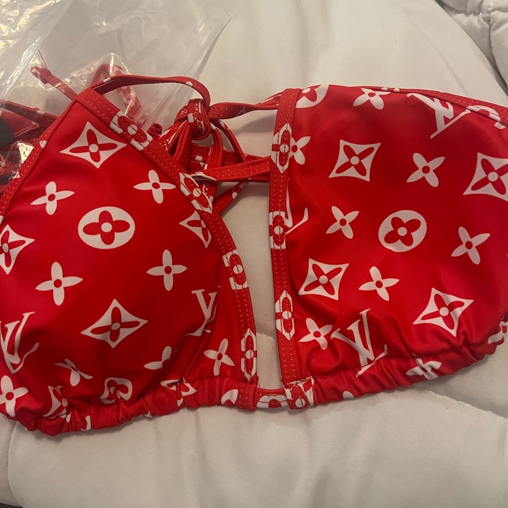Red and white bikini